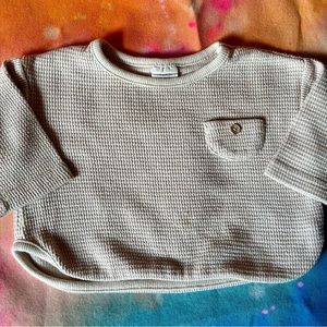 Waffle Knit Thermal Off-White Cropped Long Sleeve Tee